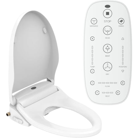 Smart Bidet Toilet Seat with Wireless Remote and Side Panel, Multiple Spray Modes, Adjustable Heated Seat, Warm Water Air Dryer,White