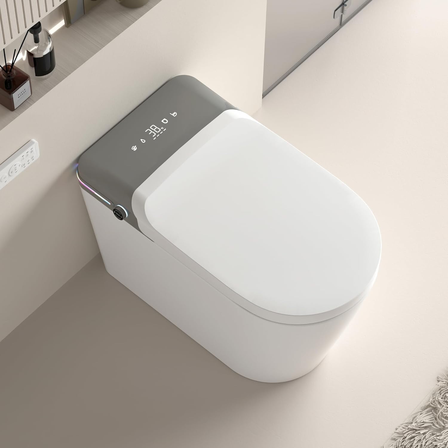 Elongated White Ceramic Smart Bidet Toilet with Heated Seat