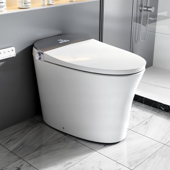 Smart Bidet Toilet with Foam Shield, Zero Water Pressure Flush, Heated Seat, Warm Water Sprayer Dryer, Auto Flush, Remote