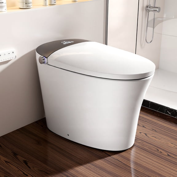 Smart Bidet Toilet with Foam Shield, Zero Water Pressure, Radar Sensor, Foot Operated, Heated Seat, Auto Flush, Remote