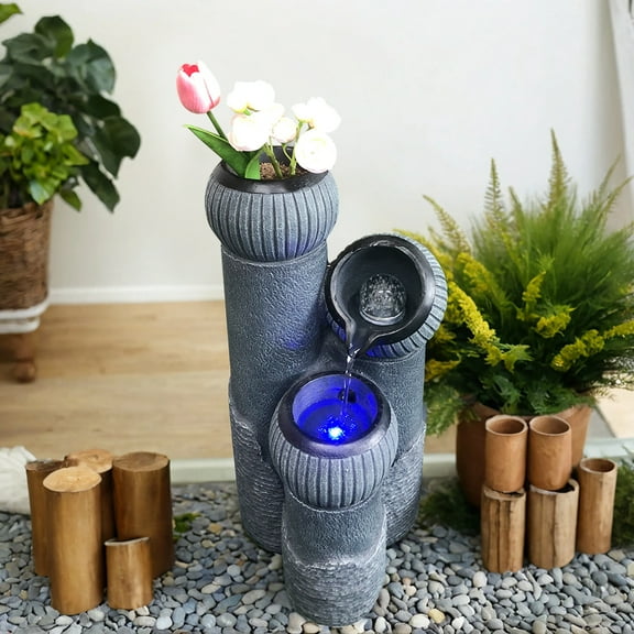 Smart Big-Sized Outdoor Waterfall Fountain - Outdoor Garden Water Feature with Zen Water Falls for Outside Garden & Home/Office Use (with Flower pots)