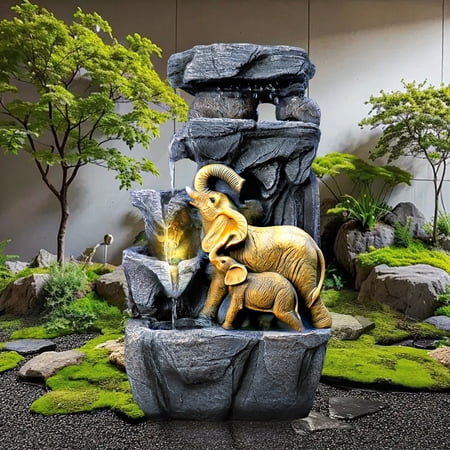 Smart Big-Sized Outdoor Waterfall Fountain - Outdoor Garden Water Feature with Zen Water Falls for Outside Garden & Home/Office Use (elephant)