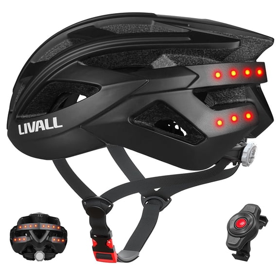 Smart Bike Helmet with Fall Detection SOS Alert, Auto Brake Warning Light, Handlebar Remote, PTT Walkie-Talkie, Voice Control, 24 Vents, Lightweight Bicycle Helmet for Adult Men Women, Black
