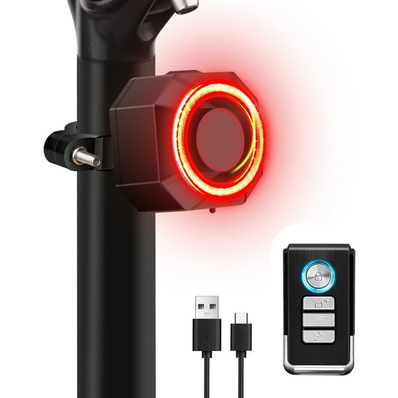 Smart Bike Tail Light Alarm, Brake Sensing Rear Lights, Wireless Anti Theft Alarm, Auto ON/Off Bike Rear Light Bicycle Tail Light IP65 Waterproof USB Rechargeable Safety Warning Cycling Light