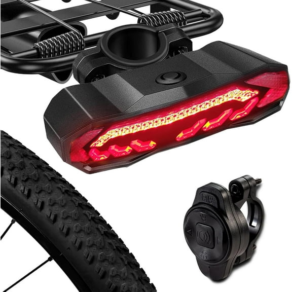 Smart Bike Tail Light with Turn Signals, Anti-Theft Bike Alarm with Electric Bell, Rechargeable Wireless Remote Rear Bike Light, Waterproof Auto ON/Off Bicycle Turn Signals Brake Light
