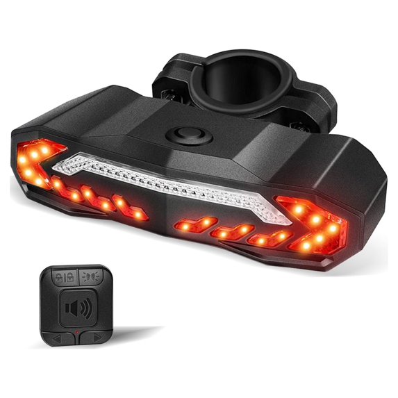 Smart Bike Tail Light with Turn Signals, Bike Horn Bike Alarm, Automatic Brake Light with Remote, USB Rechargeable Bike Rear Light, Safety Warning Cycling Light Fits on Any Road Bicycle