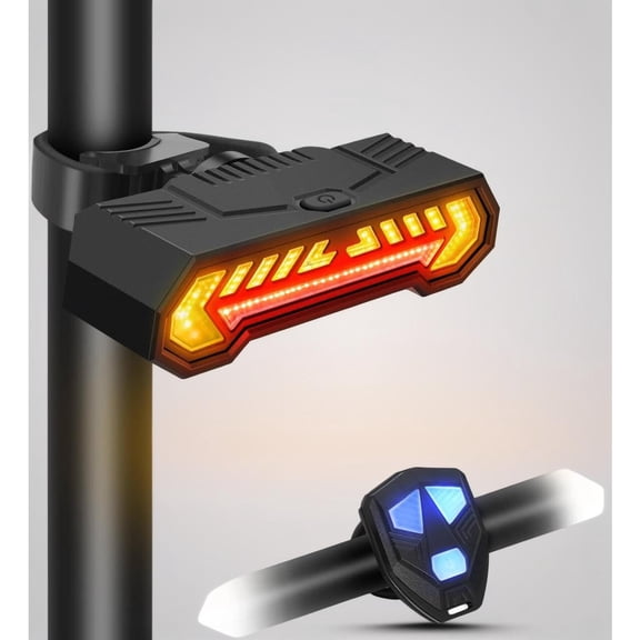 Smart Bike Tail Light, Wireless Remote Turn Signals with 120dB Audio Warning & Virtual Lane Projection, USB-C Rechargeable Rear Cycling Light, IP65 Waterproof Anti-Collision Safety Signal