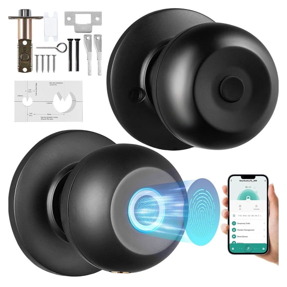Smart Biometric Door Lock Fingerprint Bluetooth with APP Control, Easy Install for Home, Bedroom, Hotel, Apartment, Office, Keyless Entry - Black