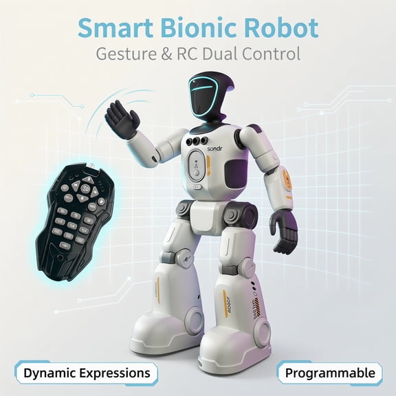 Smart Bionic Robot Toy for Kids 8+, Gesture & 2.4G Remote Control Robot with LED Light, Rechargeable Battery, Programmable Interactive Robot Gift