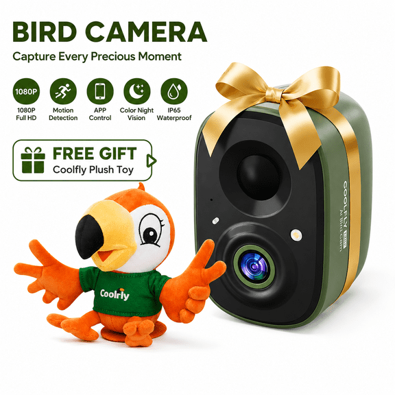 COOLFLY Waterproof Iron Smart Bird Feeder Camera, Green