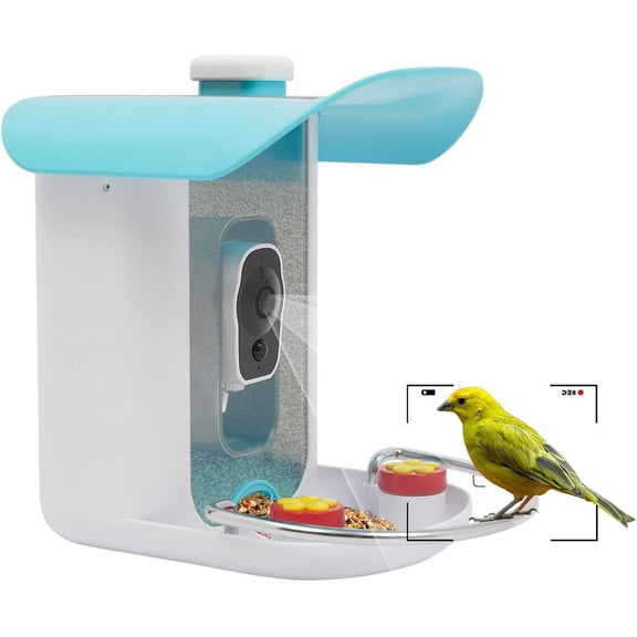Smart Bird Feeder with 1080P Camera, 2.4GHz WiFi Bird Camera Solar/Battery Powered, Bird Feeder with Infrared Night Vision Ideal Gift for Bird Lovers (Blue & White)