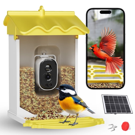 Smart Bird Feeder with 4K Camera & AI Recognition, 2L Capacity, Solar Powered, Night Vision, App Alerts for Bird Watching, Squirrel Deterrent Function