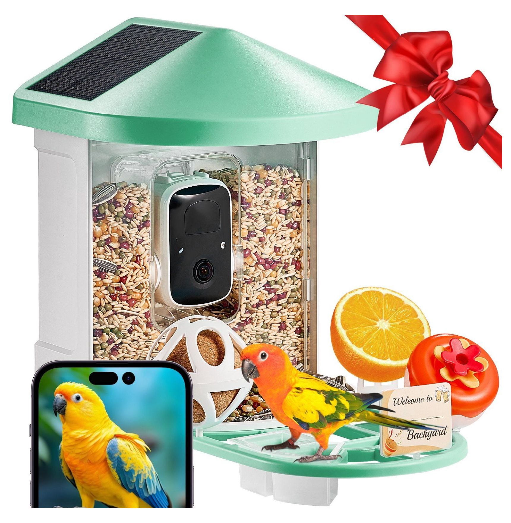 Smart Bird Feeder with Camera 2K HD AI, Solar Powered Bird Feeder