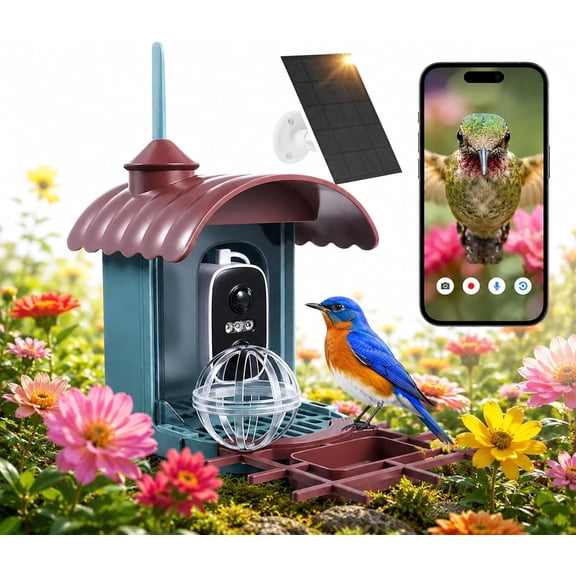 Smart Bird Feeder with Camera - AI Identify 10000+ Bird Species, Solar Powered Bird House with 1080P Color Night Vision, Auto Capture Bird Videos, Wireless Outdoor Camera, Ideal Gift for Nature Lover
