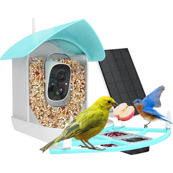 Smart Bird Feeder with Camera, AI Identify Bird Breed, Solar-Powered WiFi FHD 2K Live Camera, Auto Capture Backyard Garden Bird Watching, IP65,Motion Detection, Cloud and SD Card Storage