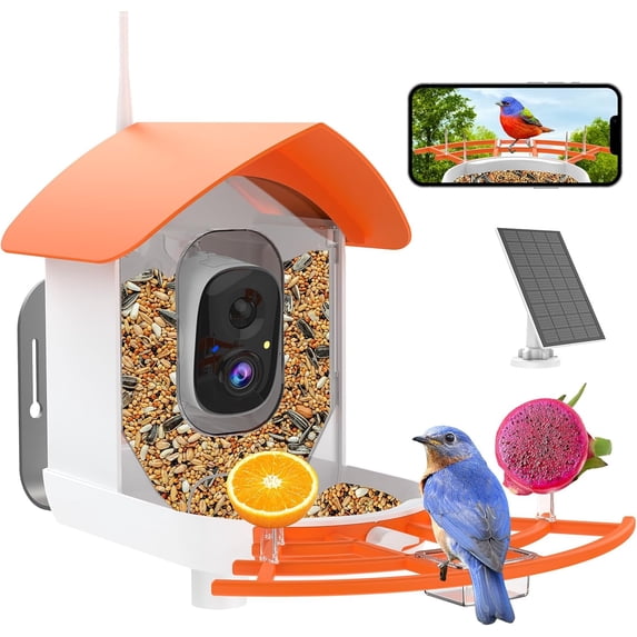 Smart Bird Feeder with Camera, AI Identify Bird Breed, Solar-Powered WiFi FHD 2K Live Camera, Auto Capture Backyard Garden Bird Watching, IP65,Motion Detection, Cloud and SD Card Storage