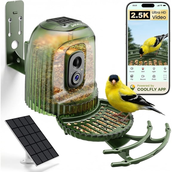 Smart Bird Feeder with Camera, Auto Capture 2.5K Video, AI Bird Identification, No Mess Seed Guard, Solar Powered Night Light, Live Birdwatching Camera for Dad, Grandpa, Birdlovers