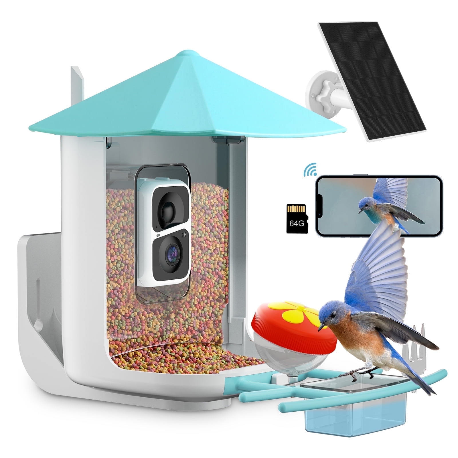 Gasky Smart Bird Feeder with Camera,AI Identify and Motion Detection, Wireless Outdoor Ideal for Family and Bird Lovers,Blue