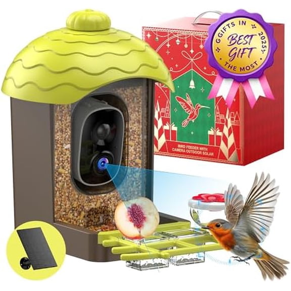 Smart Bird Feeder with Camera Outdoor: 2K Wild Bird Watching Video Cam - Unique Gifts for Nature Lover - Birds House Window at Garden IP66 Solar Charged & Squirrel-Proof Alarm$$Garden & Patio