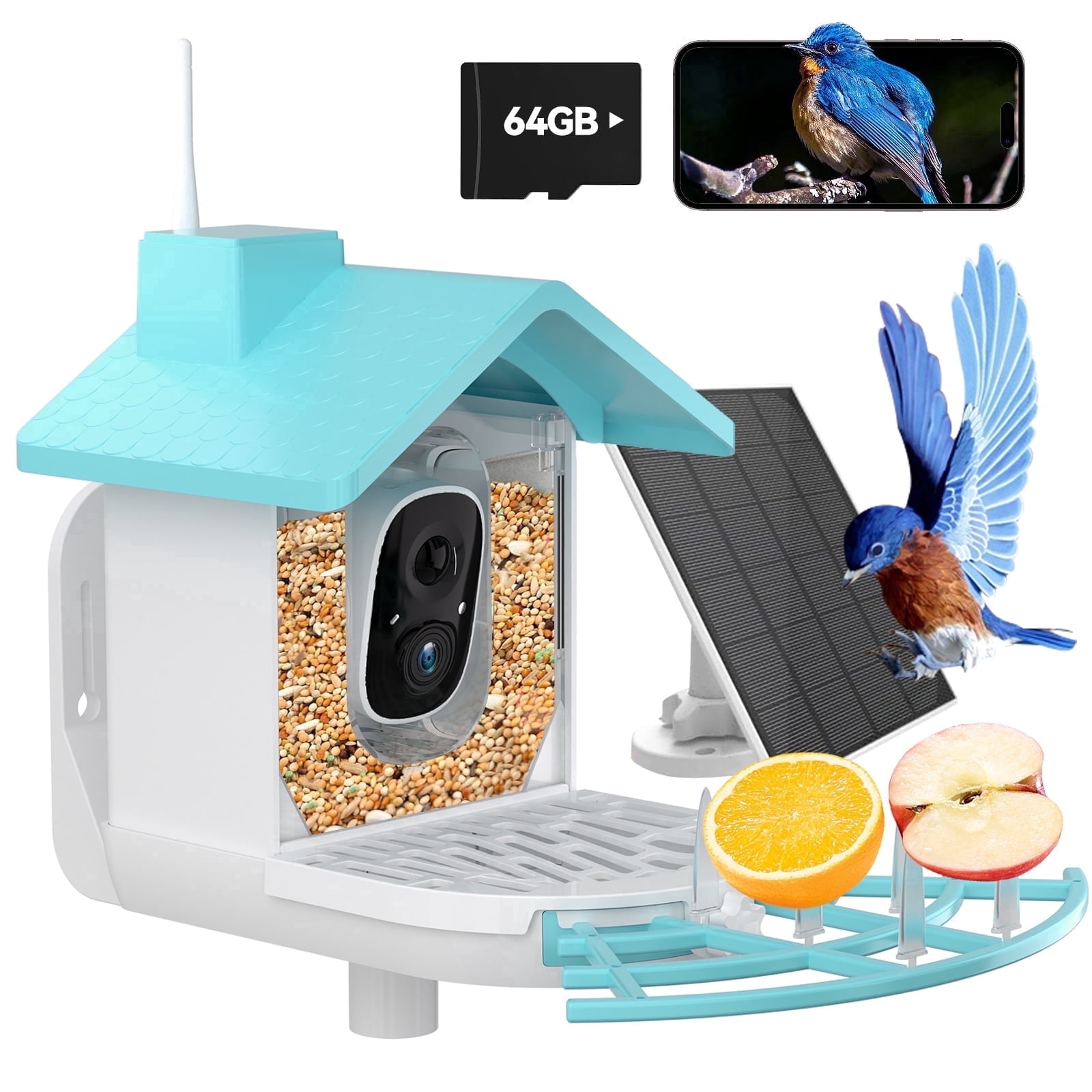 Solar Bird Feeder with Camera, Smart AI Recognition Squirrel Proof Birdwatching Camera, 1080P HD Color Night Vision, Tree Mount
