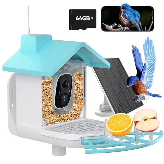 Smart Bird Feeder with Camera for Outdoors Squirrel Proof Bird Watching, Solar Panel, and AI Recognition for Remote Viewing, Voice and Alarm System, 1080 HD Cam, Color Night Vision, Tree Mount