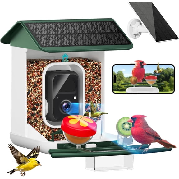 Smart Bird Feeder with Camera Solar Powered 2K HD Bird Camera Feeder with AI Bird Identification Outdoor Camera Bird Feeder Birdhouse with Camera 64G TF Card for Bird Lover