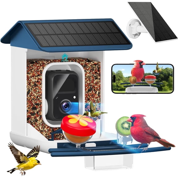 Smart Bird Feeder with Camera Solar Powered 2K HD Bird Camera Feeder with AI Bird Identification Outdoor Camera Bird Feeder Birdhouse with Camera 64G TF Card for Bird Lover