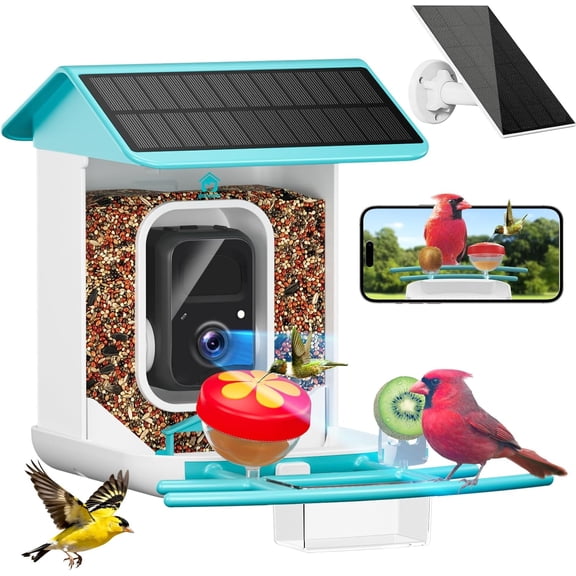 Smart Bird Feeder with Camera Solar Powered 2K HD Bird Camera Feeder with AI Bird Identification Outdoor Camera Bird Feeder Birdhouse with Camera 64G TF Card for Bird Lover