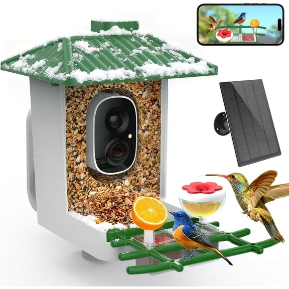 Smart Bird Feeder with Camera Solar Powered, 2K HD WiFi Live View Bird Feeders for Outdoors, AI Birds Recognition & Instant Alerts,Weatherproof Design Best Gift for BirdLovers & Garden Birdwatching