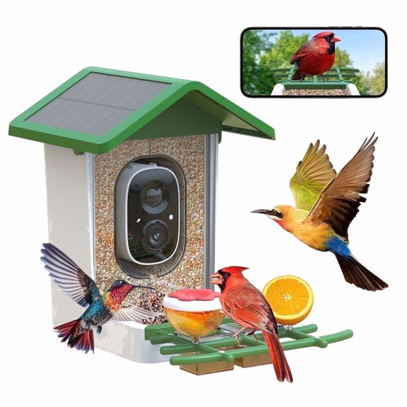 Smart Bird Feeder with Camera, Solar Powered Birdhouse Camera with AI Bird Recognition, Outdoor Wireless WiFi Bird Feeder with Live Video, Fun Gift for Mom, Grandma, Daughter