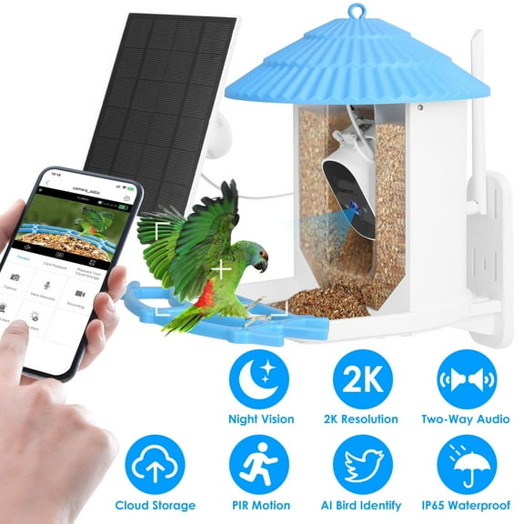 TeqHome Solar Powered Smart Bird Feeder with Camera with 4MP HD Auto Capture Bird Videos ABS Body AI Birds Species Identify for All Kinds of Birds Ideal Gift for Bird Lover