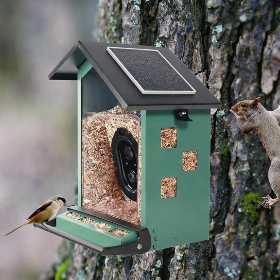 The Nature Ryhthm Solar Powered Smart Feeder with 1080P HD AI Camera, Squirrel Resistant Metal, IP65 Weatherproof 5Lbs Storage for Outdoor Wildlife Observation