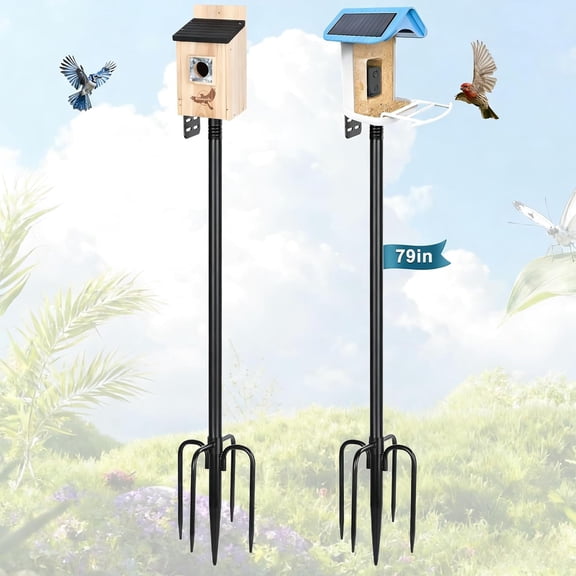 Smart Bird Feeder Pole 1-Inch Dia 2 Pack 79 Inch Bluebird House Pole for Outdoors Weather Station Heavy Duty Metal Mounting Kit Adjustable Bird Feeder Stand Black