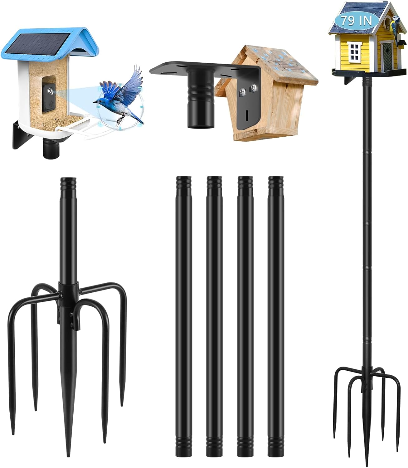 Smart Bird Feeder Pole 79 Inch Bird House Poles for Outdoors 1 Inch