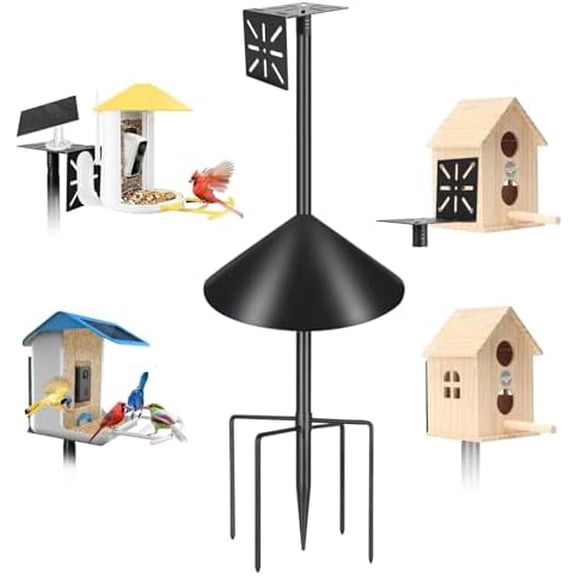 Smart Bird Feeder Pole with Squirrel Baffle & Bath-Heavy Duty Adjustable 3-6.6ft Universal Stand Mount for Backyard&Outdoor Bird Houses/Cameras (80" Pole-Baffle)