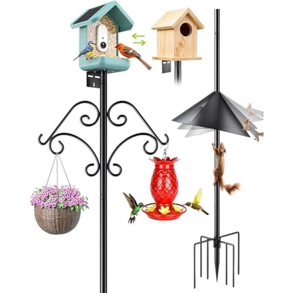 92 Inch Squirrel Proof Bird Feeder Pole with Baffle, Heavy Duty Bird House Pole with Shepherd Hooks for Outdoors, Adjustable Yard Bird Feeding Station for Hanging Bird Feeders, Plants, Wind Chimes