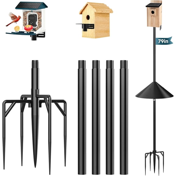 Smart Bird Feeder Pole Stand with Proof Squirrel Baffle - Dia 1 Inch Bird House Pole 79", Feeding Station for Outdoors Heavy Duty, Compatible Post Mount