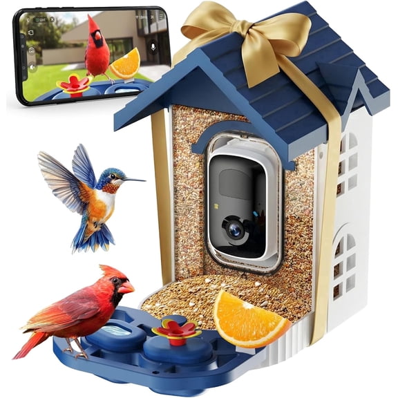 Smart Bird Feeder with Camera, 2K HD AI Bird Species Identification, Night Vision Squirrel Proof Weatherproof Outdoor for Backyard Garden