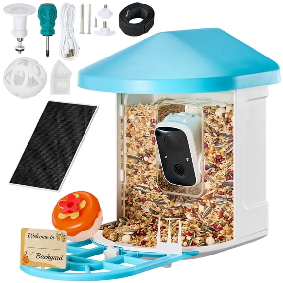Smart Bird Feeder with Camera, 2K HD AI Identify 10,000+ Bird Species, Solar-Pow