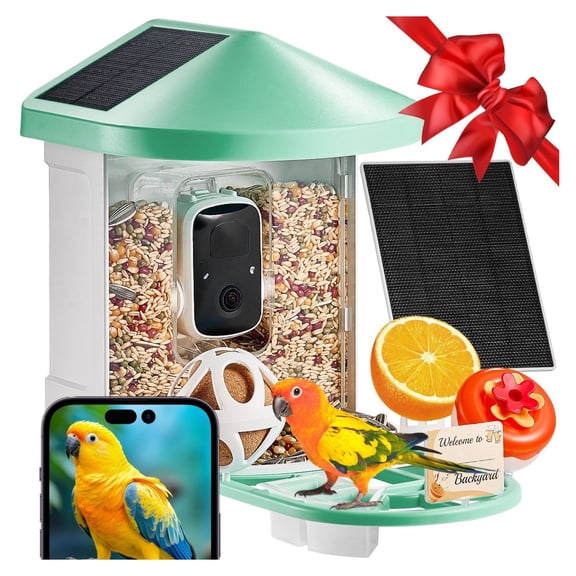 Smart Bird Feeder with Camera, AI Bird Identification, Solar Powered - 2K HD, Night Vision, Squirrel Proof, WiFi, Remote Viewing
