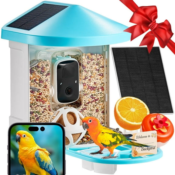 Smart Bird Feeder with Camera - AI Identifies 10,000+ Bird Species, Solar-Powered, Weatherproof, HD Night Vision for Bird Watching - Walmart
