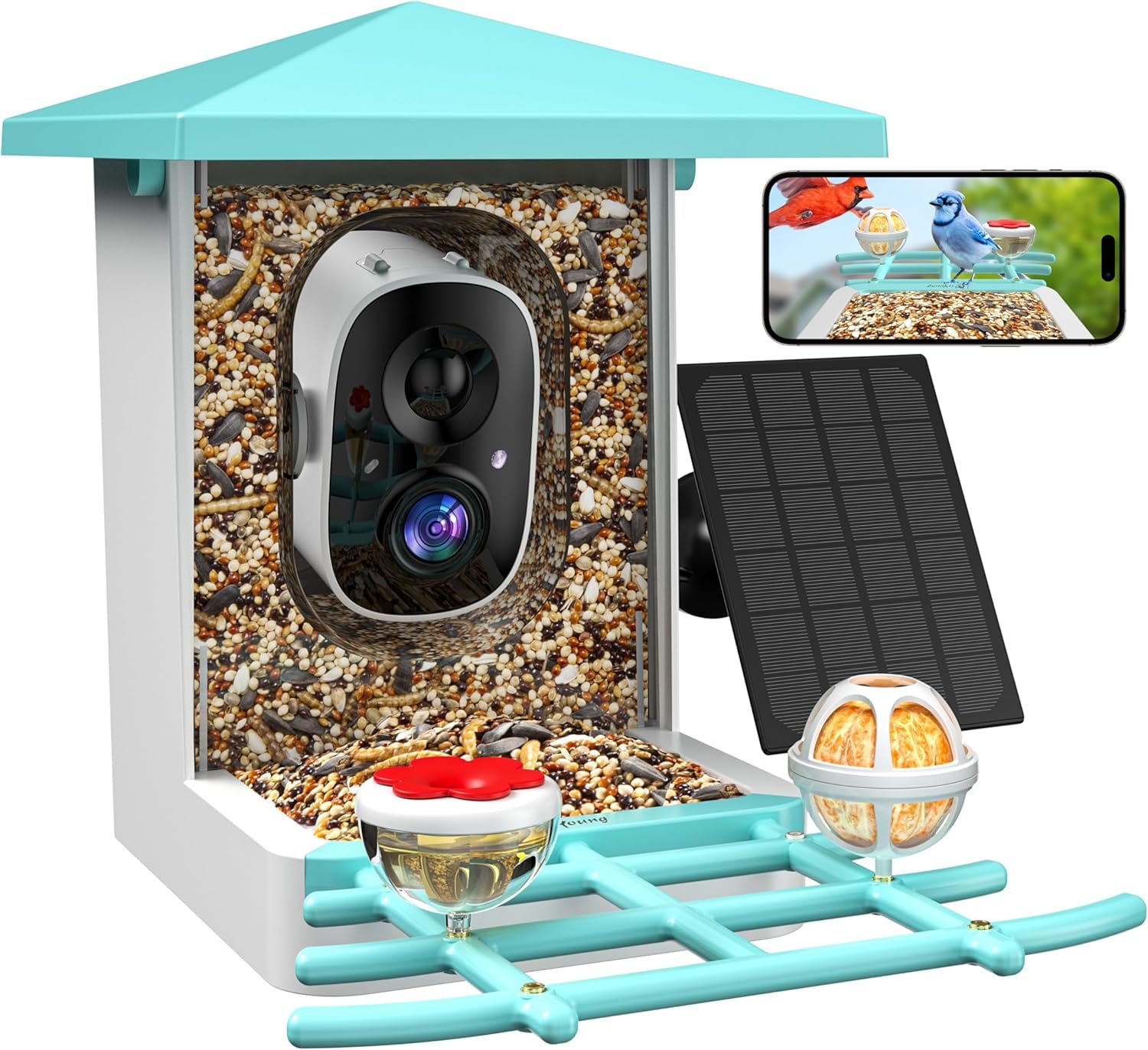 Smart Bird Feeder with Camera, AI Identify 16000+ Birds, 5W Solar, 170° View, Motion Detection – Ideal Gift for Bird Lovers