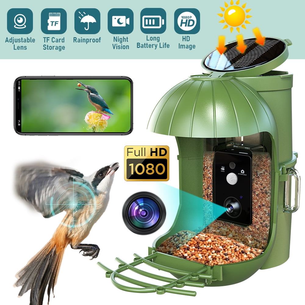 Smart Bird Feeder with Camera, Bird House Camera Solar Roof Capture