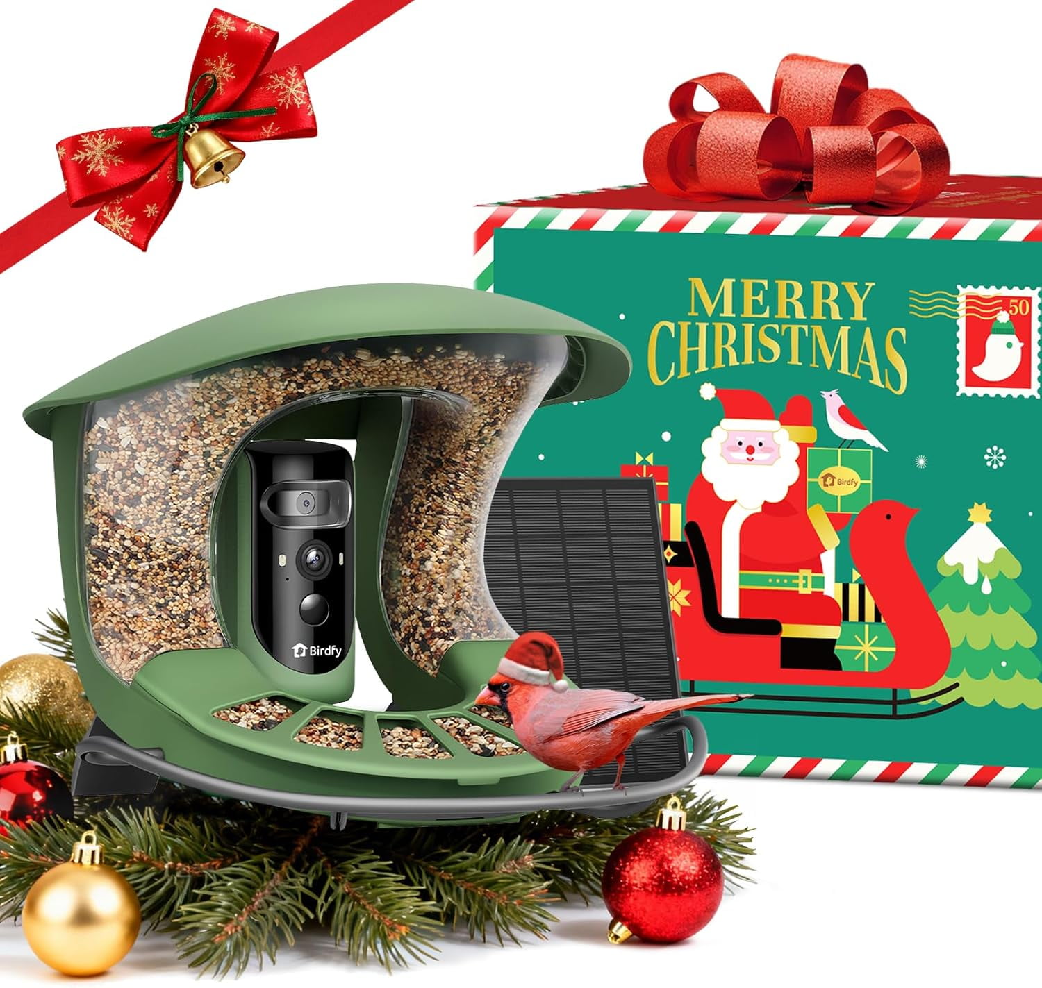 Birdfy 2 Smart Bird Feeder with Camera, AI Identifies 6000+ Bird Species, Dual-Lens 2K+1080P Camera for Live Streaming & Close-Up Photos, Solar-Powered, Perfect Christmas Gift