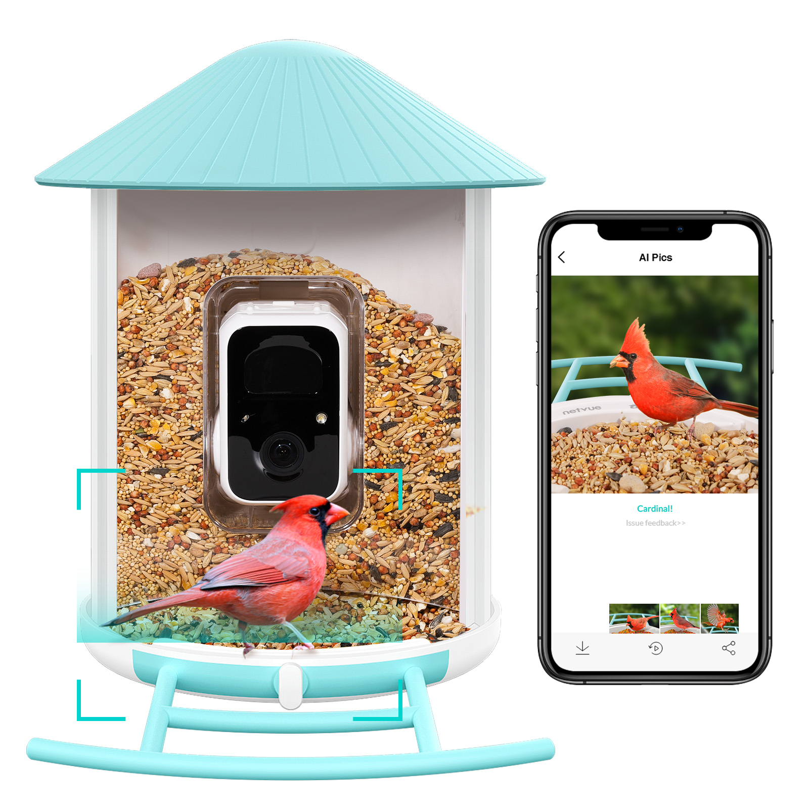 Smart Bird Feeder with Camera, Netvue Birdfy Bird Watching Camera Gift for Parents and Bird Lover, Blue (Free AI) - image 1 of 8