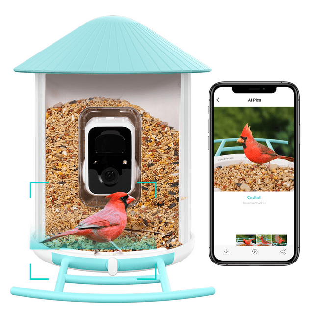 Smart Bird Feeder with Camera, Netvue Birdfy Bird Watching Camera Gift for Parents and Bird Lover, Blue (Free AI)