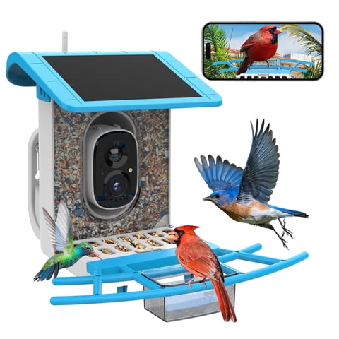 Smart Bird Feeder with Camera  2K Live Video, AI Recognition, Solar Powered, Squirrel-Proof Outdoor Wireless Wifi Birdhouse, Unique Gift for Bird Lovers