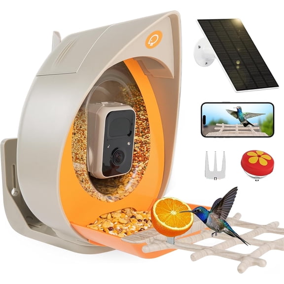 Smart Bird Feeder with Camera Solar Powered, Squirrel-Proof, 2K Full-Color Night Vision Camera, Ideal Gift for Bird Lovers