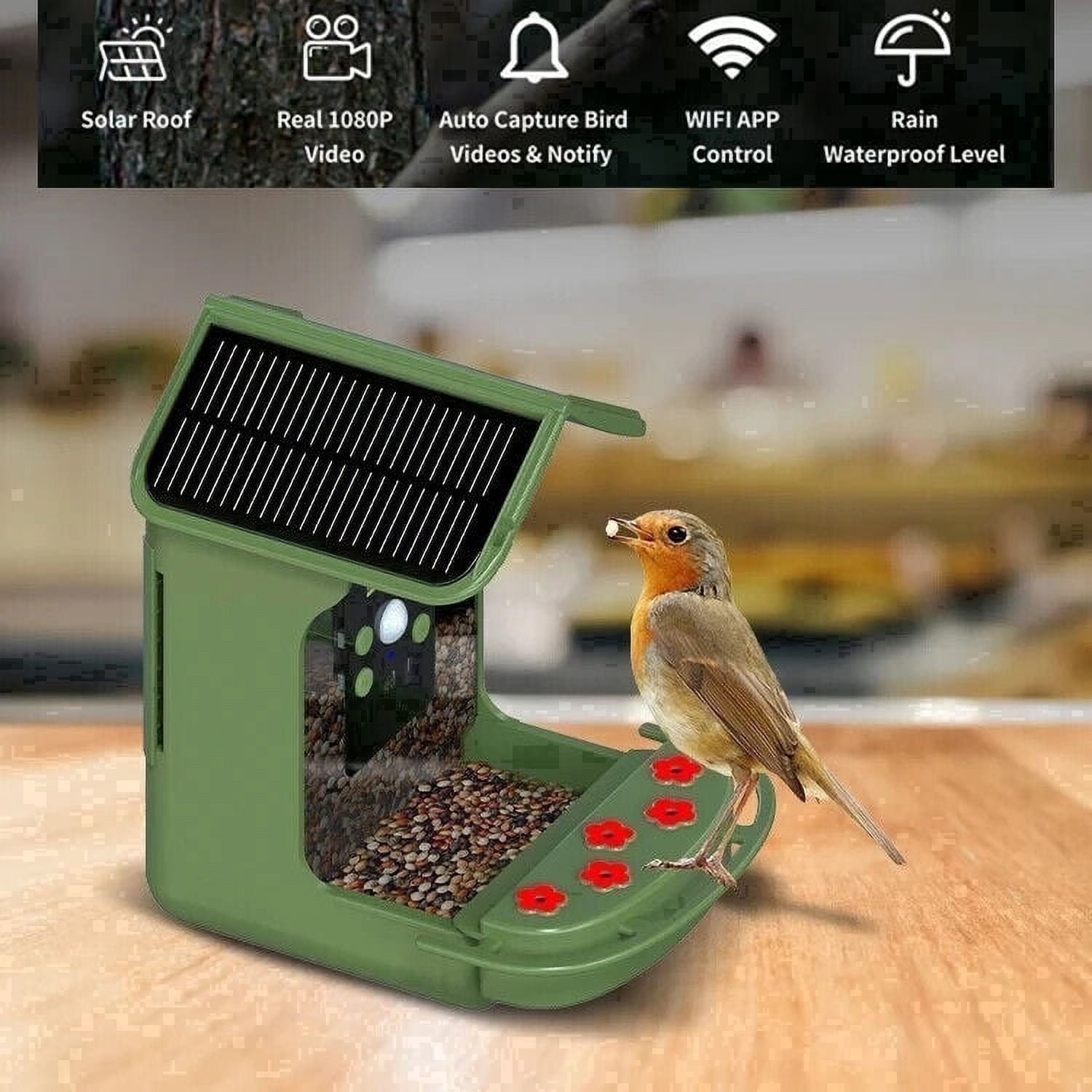 Dash ES-50W Smart Solar Bird Feeder with 1080p FHD Camera, Green