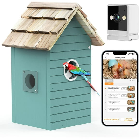 Smart Bird House,Bird Feeder with Camera - Ai Bird Species Identification, 3MP HD Photos, Inside 2.4G-Wi-Fi,1.5In Focus, Blue